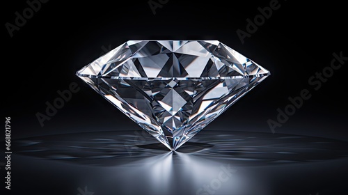 a diamond on a black background with a reflection on the ground. generative ai