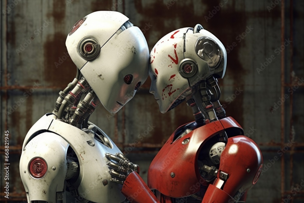 two robots embrace.love. androids.future.emotions two robots embrace.love. androids.future.emotions