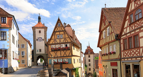 Rothenburg ob der Tauber  picturesque medieval city in Germany  famous UNESCO world culture heritage site  Plonlein Place