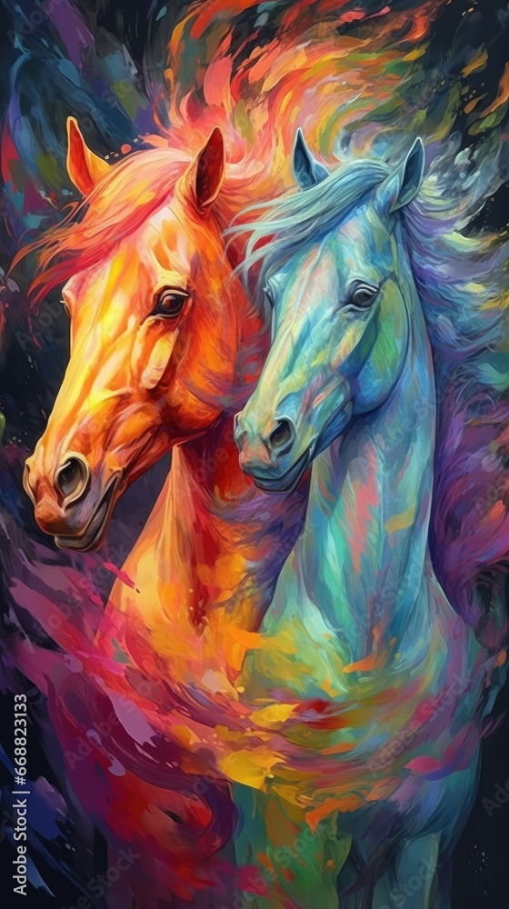 drawing colorful horses