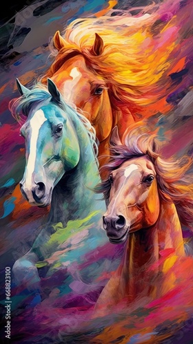 drawing colorful horses
