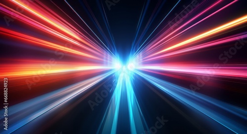 futuristic light rush, vibrant streaks creating an ethereal tunnel of glowing beams and abstract beauty. © Phanida