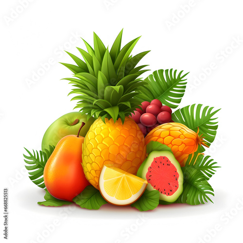 Fruits isolated on white background  Isolated tropical fruit icon with 3D rendering  Fresh and juicy fruits