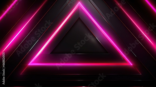  a triangle with neon lights in the middle of it and a black background. generative ai