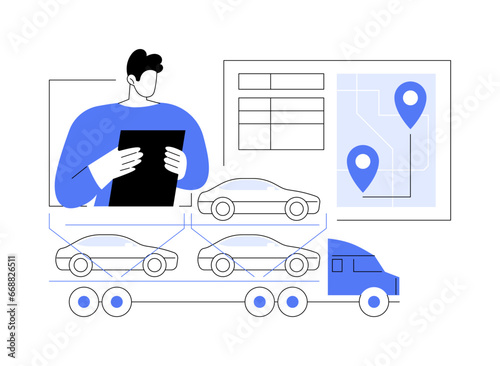 Car shipping by land freight abstract concept vector illustration.