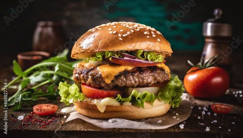 Delicious burgers and side dishes. Studio shooting is professional shooting.