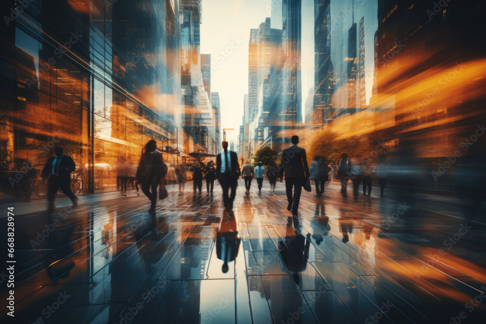 Blurred streets with hurrying business people