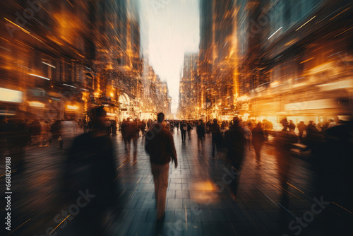 Blurred streets with hurrying business people