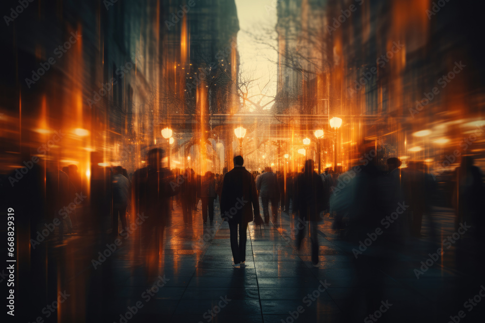 Abstract background of blurred hurrying people on the city street