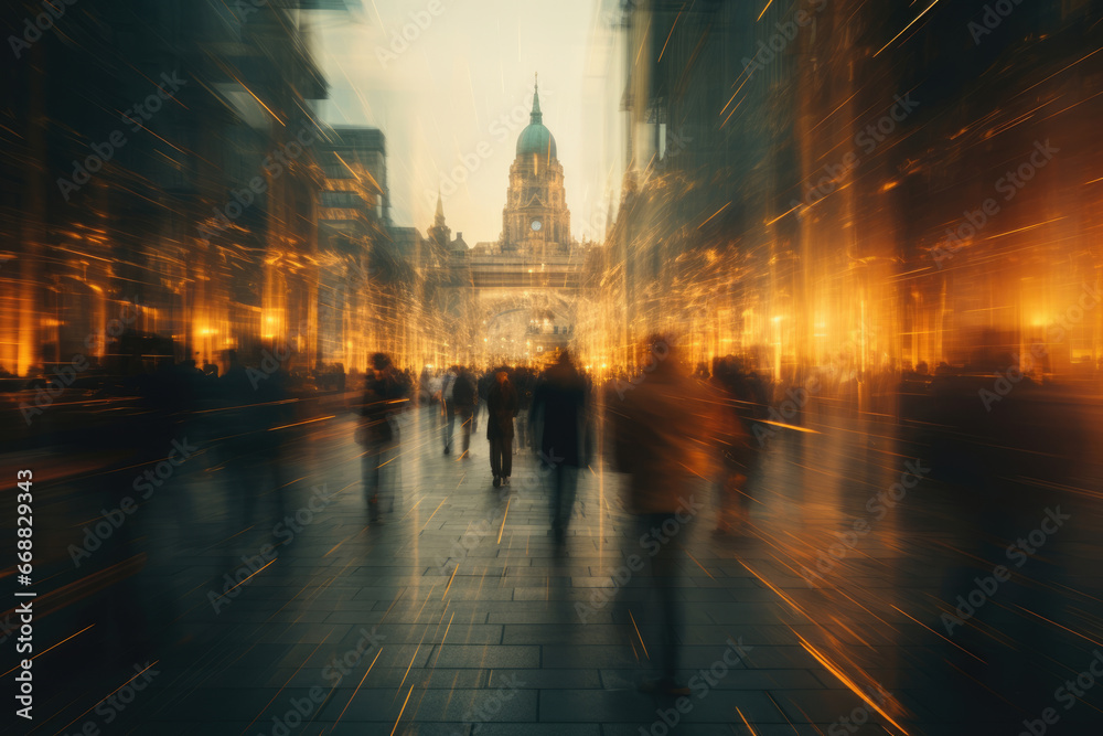 Abstract background of blurred hurrying people on the city street