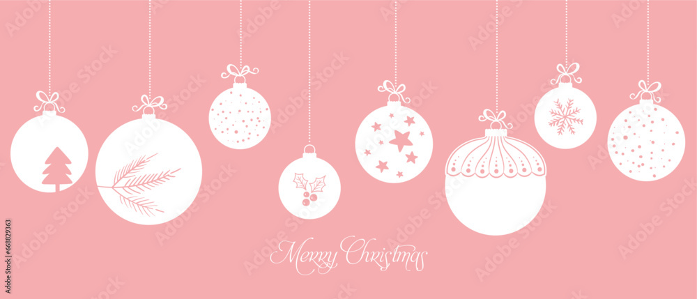 Hanging baubles with christmas icons and greetings text, Merry Christmas. Hanging baubles with christmas icons and greetings text, Merry Christmas.