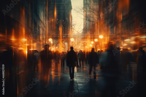 Abstract background of blurred hurrying people on the city street © Michael