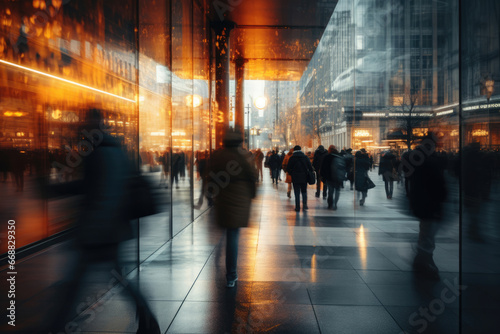 Abstract background of blurred business people walking on the street