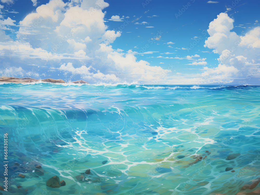 Tropical sea wave with blue sky. Generative Ai Tropical sea wave with blue sky. Generative Ai