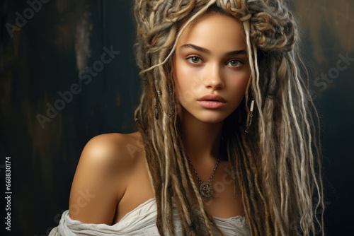 Young beautiful girl with dreadlocks photo