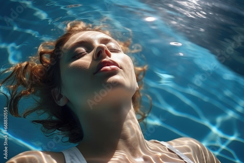 attractive young woman relaxing in swimming pool © Michael