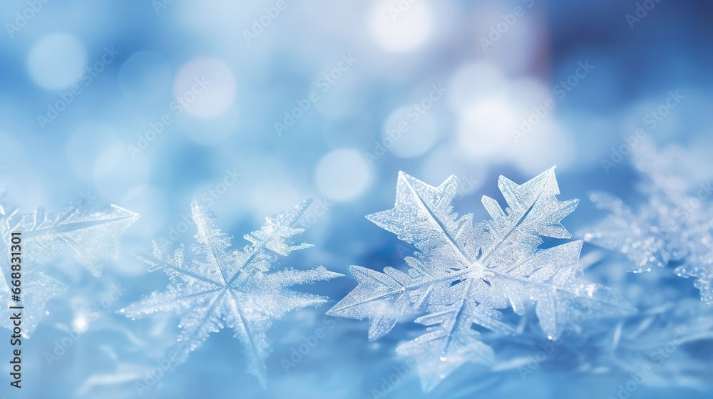 a close up of a snowflake on a blue background. generative ai a close up of a snowflake on a blue background. generative ai
