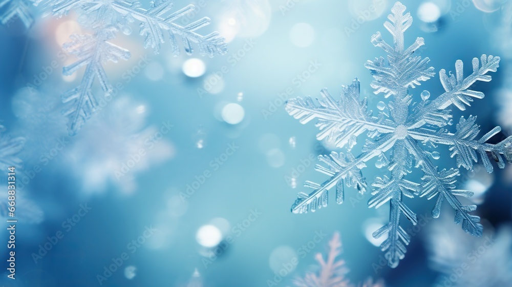  a close up of a snowflake on a blue background.  generative ai