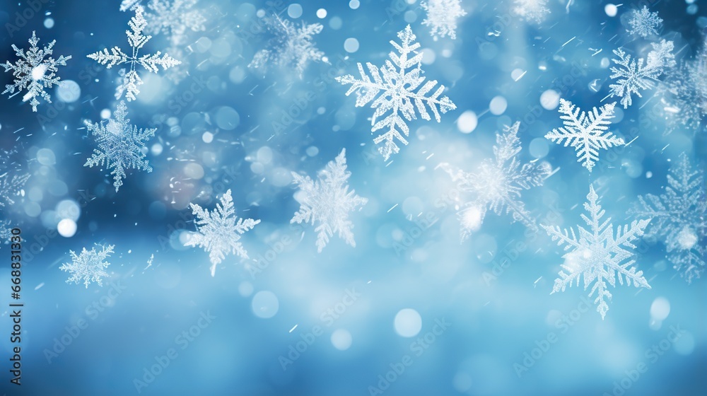 a blurry photo of snow flakes on a blue background. generative ai a blurry photo of snow flakes on a blue background. generative ai