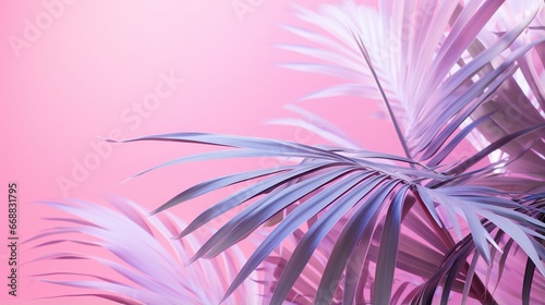  a pink and blue palm tree against a pink sky background. generative ai