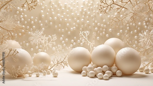  a group of white eggs sitting on top of a table. generative ai