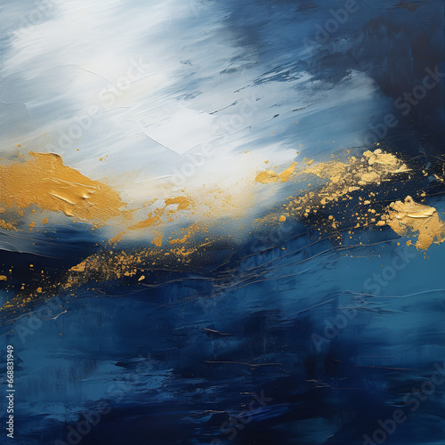 Abstract dark blue and gold painting on canvas background