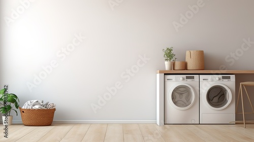 Laundry room with washing machine and basket © Sariyono