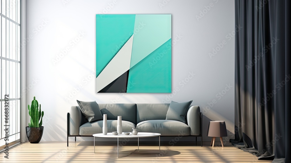 a living room with a couch, table and a painting on the wall. generative ai a living room with a couch, table and a painting on the wall. generative ai