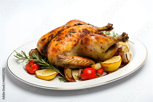roasted chicken with vegetables, delicious meal, minimalist concept