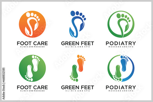 Set bundle podiatry Reflexology logo design unique concept Premium Vector