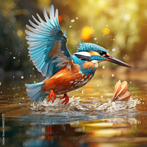kingfisher flying. AI generated. © RZ