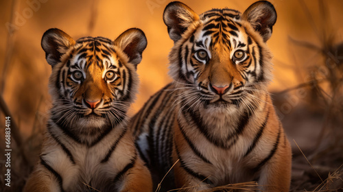 Family of tigers in the wild