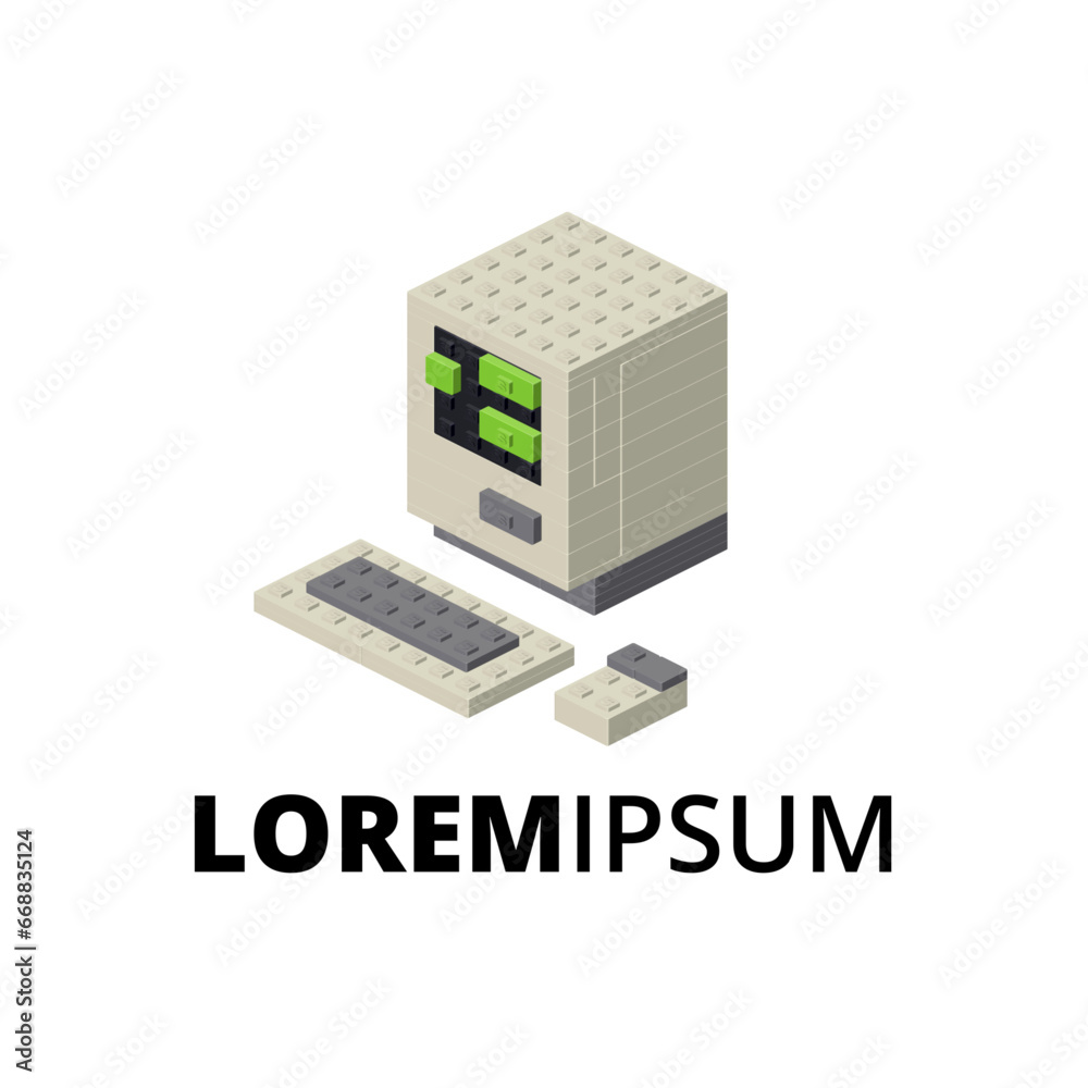 Logo with retro computer for printing and design. Vector illustration.