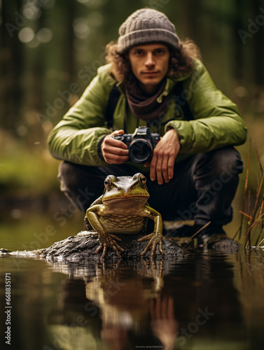 A Photo of a Frog and a Wildlife Photographer in Nature