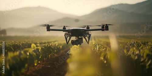 Drone flying over field agriculture photo