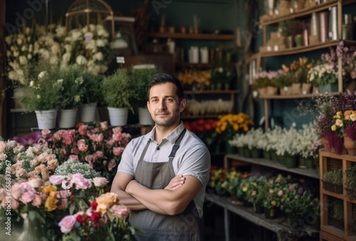 male seller in a flower shop