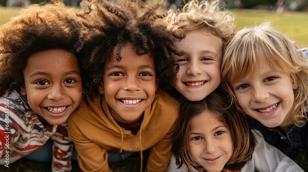 A diverse group of children from different backgrounds playing together in a park, showcasing unity, inclusivity, and breaking down social barriers A diverse group of children from different backgrounds playing together in a park, showcasing unity, inclusivity, and breaking down social barriers