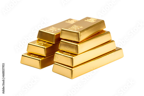 Gold bar stack isolated on a transparent background, Gold bullion stack, Set of gold bars. Generative AI