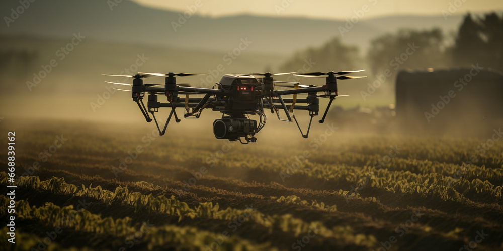 Drone flying over field agriculture Drone flying over field agriculture