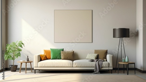 An AI illustration of there is a large picture on the wall next to a couch