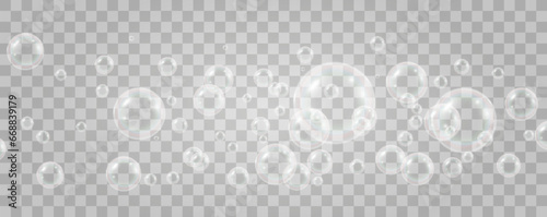 Air bubbles on a transparent background. Soap foam vector illustration.
