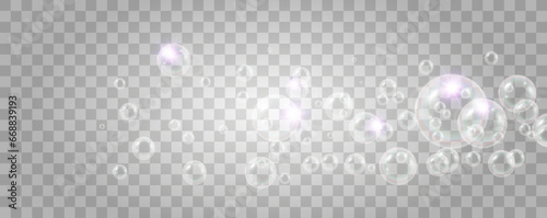 Air bubbles on a transparent background. Soap foam vector illustration.
