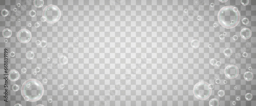 Air bubbles on a transparent background. Soap foam vector illustration.
