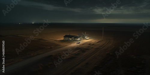lonely house in desert.