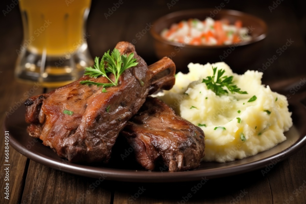 juicy ribs with a side of mashed potatoes juicy ribs with a side of mashed potatoes