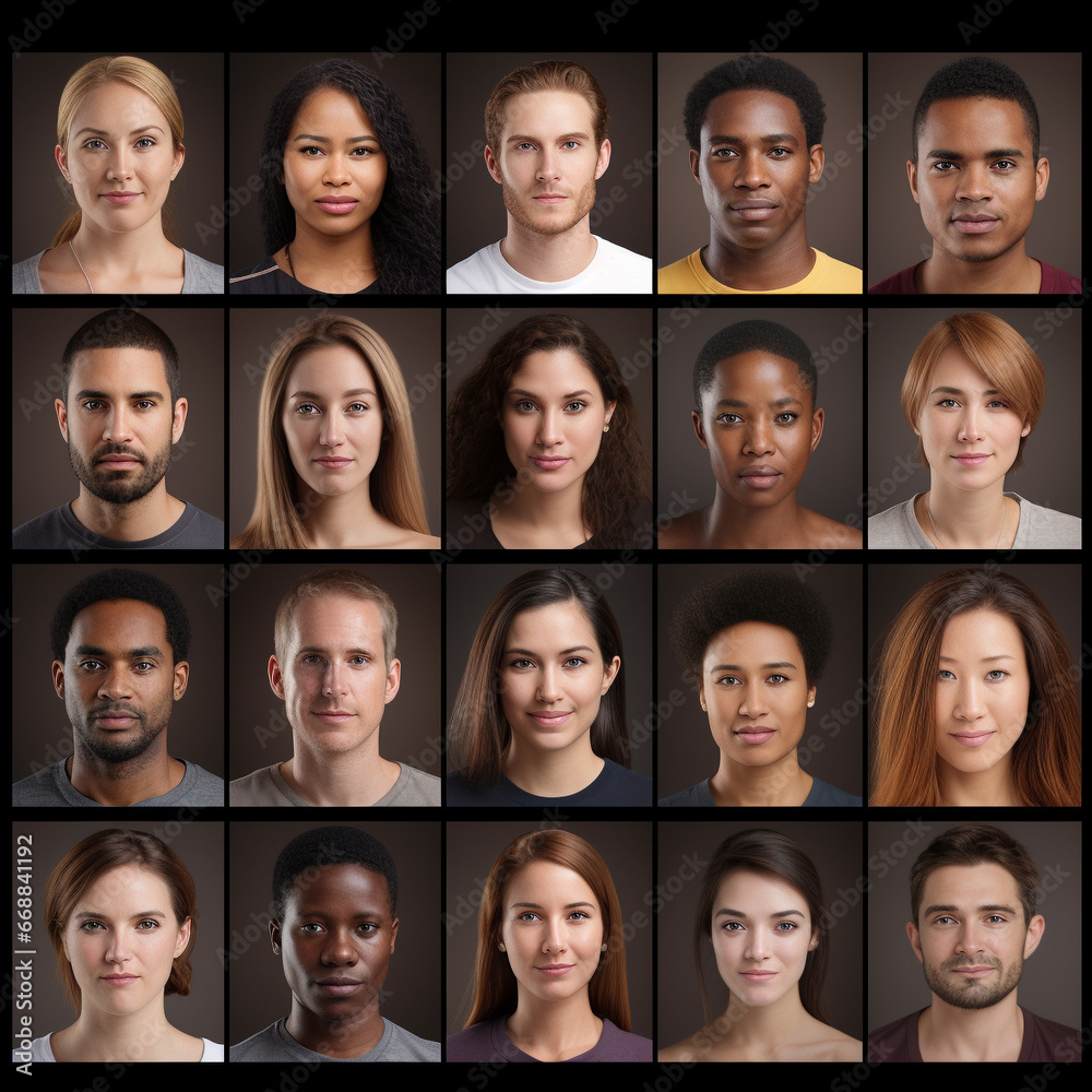 An image showing grid of the faces of many different people of different ethnic An image showing grid of the faces of many different people of different ethnic