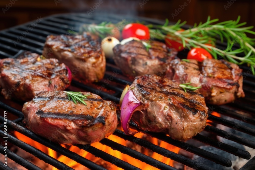barbeque grill with juicy lamb chops and grill marks