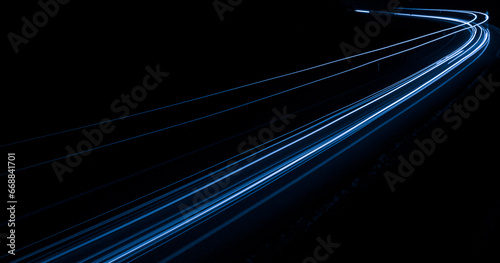 blue car lights at night. long exposure photo