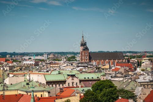 Beautiful view to old town in Kraków and basilica Mariacka