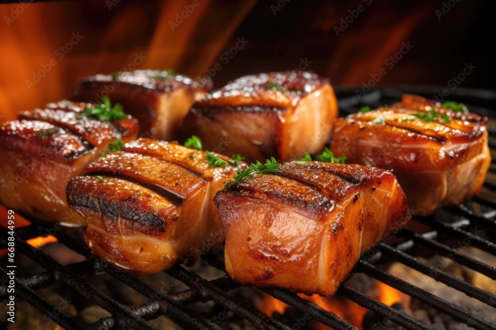 pork belly roasted on an old-fashioned brick barbecue